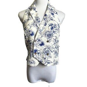 NWT JASON WU WHITE BLUE FLORAL LINEN BLEND HALTER BLAZER TOP WA50348-101-6PA - 2